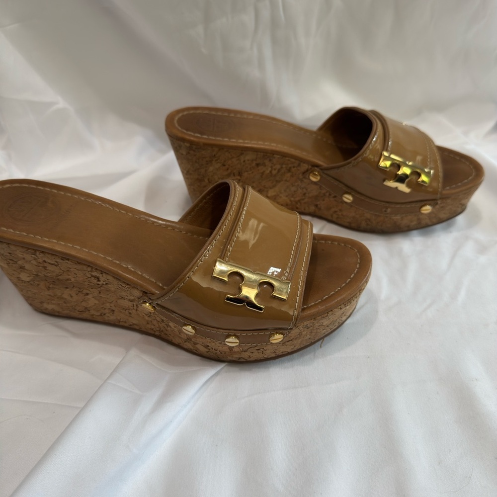 Tory Burch Tan Leather Wedges